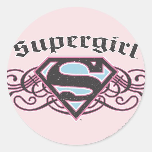 Sticker Rond Bandes à épingles supergirl noir et rose (Devant)