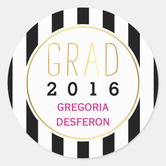 Sticker Rond Bandes blanches noires grad 2016 graduation modern (Devant)
