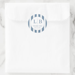Sticker Rond Bandes Bleues Élégantes avec Initiales