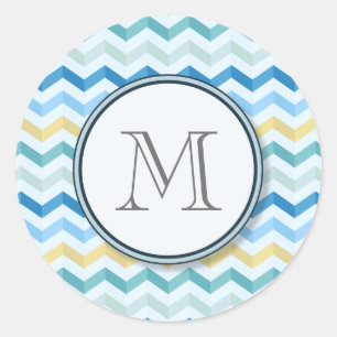 Sticker Rond Bandes Chevron Ocean Shore avec Monogramme rond