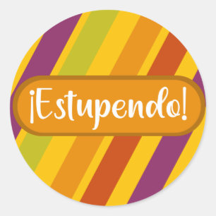 Sticker Rond Bandes colorées Estupendo espagnol professeur réco