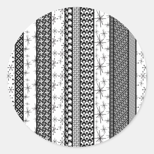 Sticker Rond Bandes de Motifs rétro noir et blanc 1 (Devant)