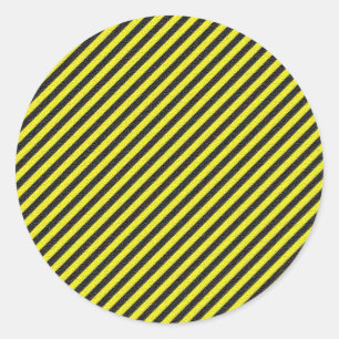 Sticker Rond Bandes diagonales minces en noir et jaune