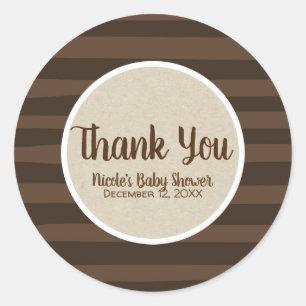 Sticker Rond Bandes fantaisistes marron papier kraft rustique p
