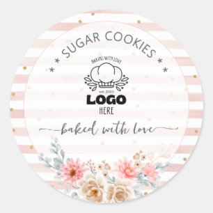 Sticker Rond Bandes Floral Blush logo de boulangerie personnali