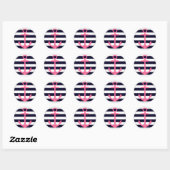 Sticker Rond Bandes nautiques avec ancrage fuchsia (Feuille)