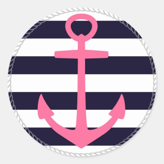 Sticker Rond Bandes nautiques avec ancrage fuchsia (Devant)