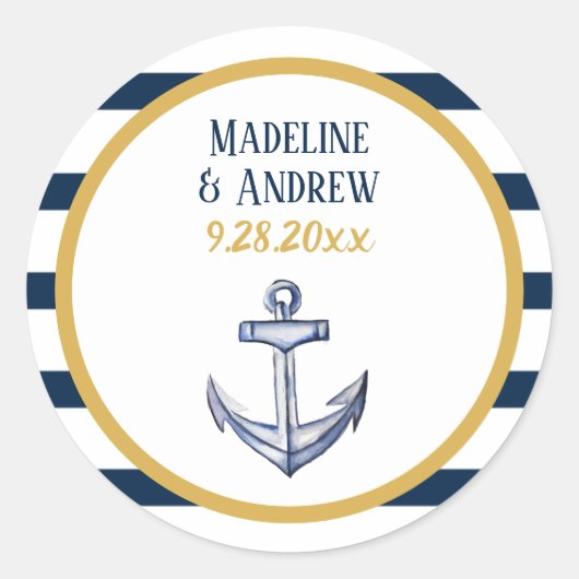 Sticker Rond Bandes nautiques et Mariage d'Ancres (Devant)