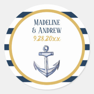 Sticker Rond Bandes nautiques et Mariage d'Ancres