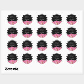 Sticker Rond Bandes noires et blanches avec fleurs roses (Feuille)