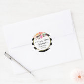 Sticker Rond Bandes noires et blanches Faveur florale (Enveloppe)