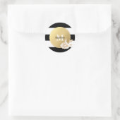 Sticker Rond Bandes noires et blanches | Rose or et monogramme (Sac)
