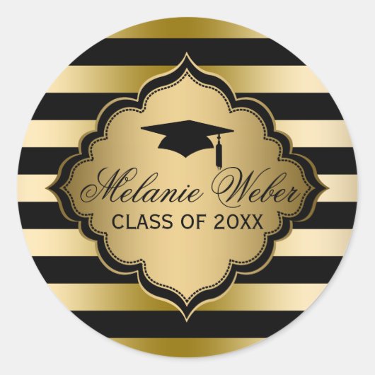 Sticker Rond Bandes noires et or - Graduations (Devant)