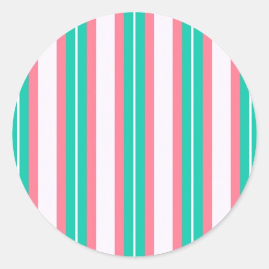 Sticker Rond Bandes rétro - Rose Turquoise (Devant)