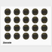 Sticker Rond Bandes Verticales Noires & Blanches Points Faux Or (Feuille)