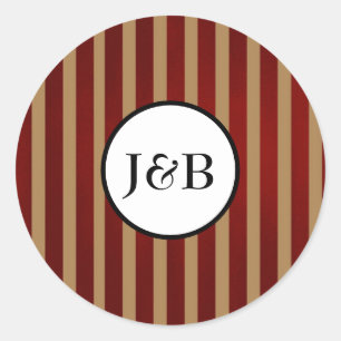 Sticker Rond Bandes Verticales Rouge & Or Motif trié