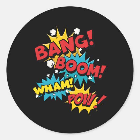 Sticker Rond Bang Boom Pow Whats Comic Bubbles (Devant)