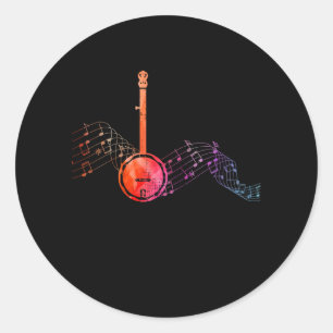 Sticker Rond Banjo coloré sur la feuille de musique pour Banjo