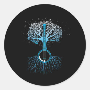 Sticker Rond Banjo Tree Country Music Bluegrass Musician Cadeau