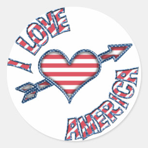 Sticker Rond Bannière étoilée de coeur de l'Amérique d'amou