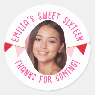 Sticker Rond Bannière photo personnalisée sweet sixteen 16e ann