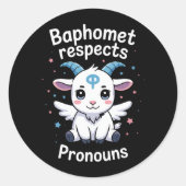 Sticker Rond Baphomet transgenre Respecte Pronouns Trans Pride (Devant)