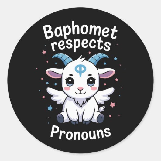 Sticker Rond Baphomet transgenre Respecte Pronouns Trans Pride (Devant)
