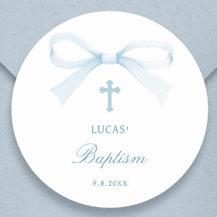 Sticker Rond Baptême à l'arc bleu aquarelle