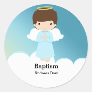 Sticker Rond Baptême Angel Boy