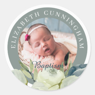 Sticker Rond Baptême   Aquarelle Florale et Foliage
