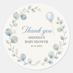 Sticker Rond Baptême Bébé à l'aquarelle Eucalyptus