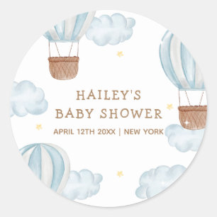 Sticker Rond Baptême Bébé Garçon Nuage Élégant Ballon Aerostati