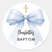 Sticker Rond Baptême bleu arc garçon croix (Devant)