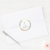 Sticker Rond Baptême bleu poussiéreux fausse feuille d'or (Enveloppe)