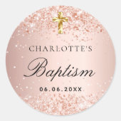 Sticker Rond Baptême blush rose or nom fille (Devant)