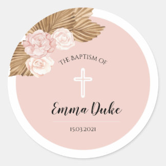 Sticker Rond Baptême Christening Blush Arch Boho Invitation