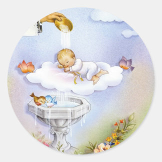 Sticker Rond Baptême christissant bébé