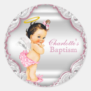 Sticker Rond Baptême d'ange de filles Christening
