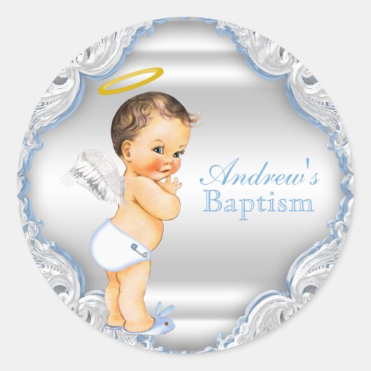 Sticker Rond Baptême d'ange garçon Confirmation (Devant)