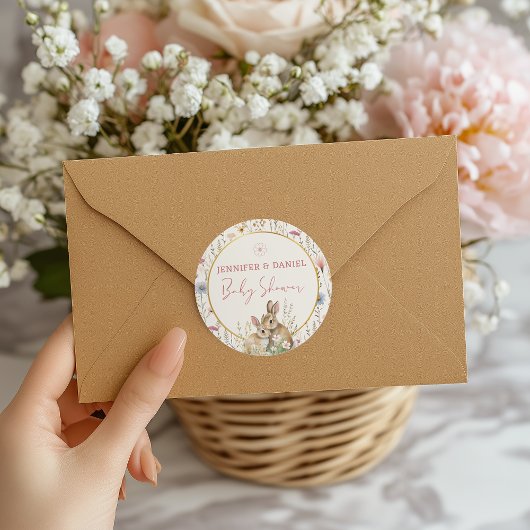 Sticker Rond Baptême de bébé Fleur Sauvage Beige Adorable Duo L