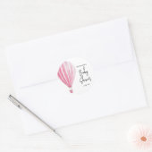 Sticker Rond Baptême de bébé montgolfière rose (Enveloppe)