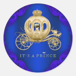 Sticker Rond Baptême de bébé prince au bleu royal et or
