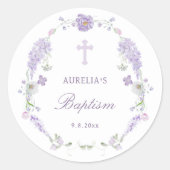 Sticker Rond Baptême de couronne de lavande de Lilac florale (Devant)