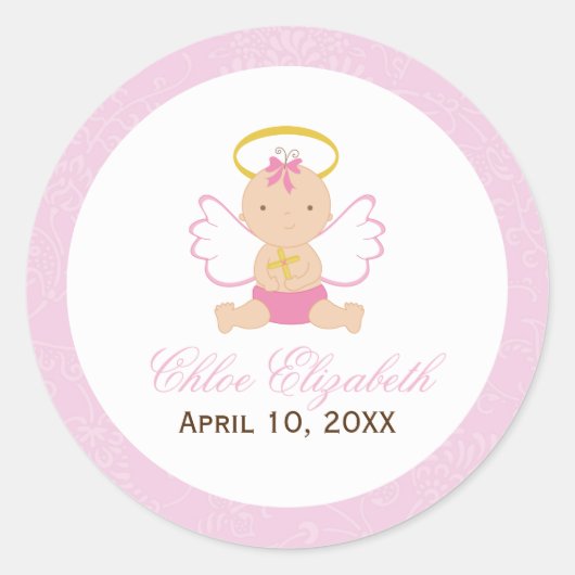 Sticker Rond Baptême de fille douce (Devant)
