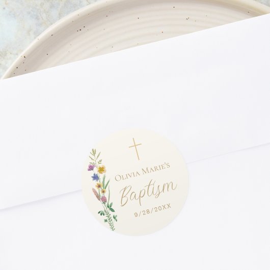 Sticker Rond Baptême de Fleur Sauvage