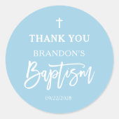 Sticker Rond Baptême de garçon bleu moderne (Devant)