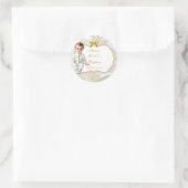 Sticker Rond Baptême de garçon, communion blanc et or (Sac)