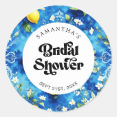 Sticker Rond Baptême de mariage Citron Aquarelle Bleu Marin (Devant)