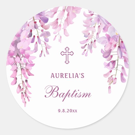 Sticker Rond Baptême de Wisteria rose (Devant)