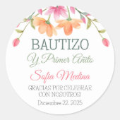 Sticker Rond Baptême élégant et premiers Feuilles verts (Devant)